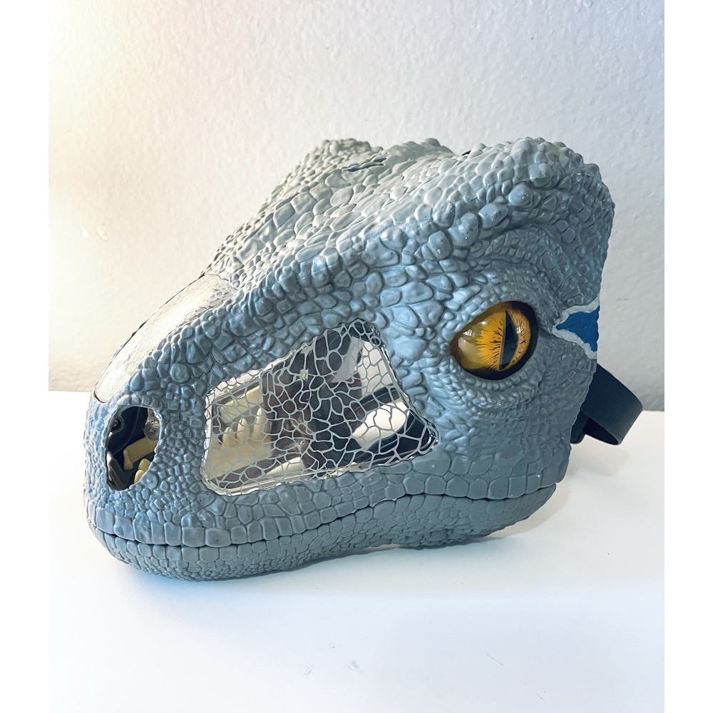 2017 MATTEL Jurassic Park World Chomp N Roar Blue‎ Raptor Dinosaur Mask Tested